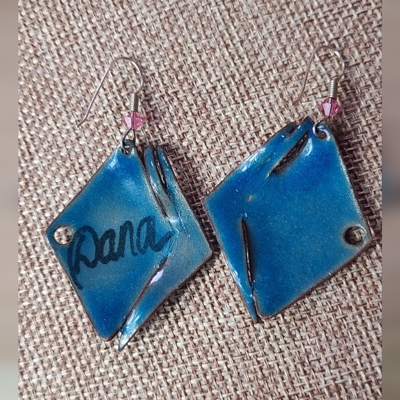 Colorful  purple blue red fish like art painter Earrings - Picture 6 of 12